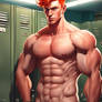 Red-haired man in locker room