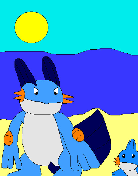 Swampert y Mudkip in the Beach