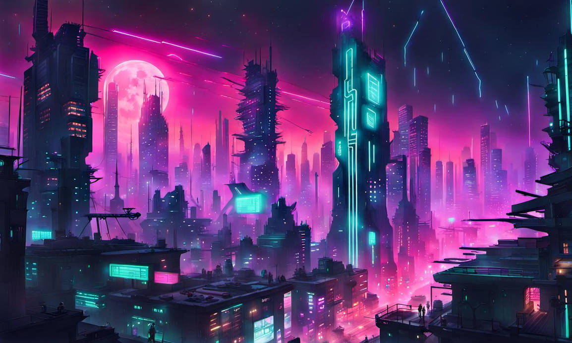 Dystopian Cyberpunk City With Neon Lights Lighting By Raymond Cornelius dystopian-cyberpunk-city-with-neon-lights-lighting-by-raymond-cornelius