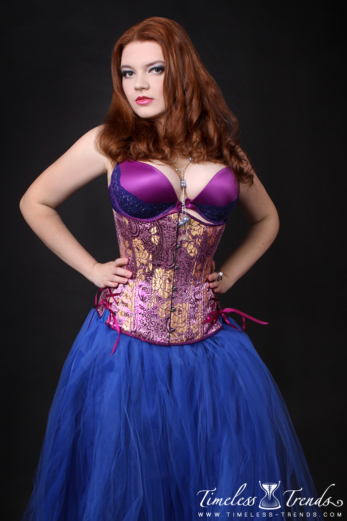 Purple and Gold Floral Long Corset