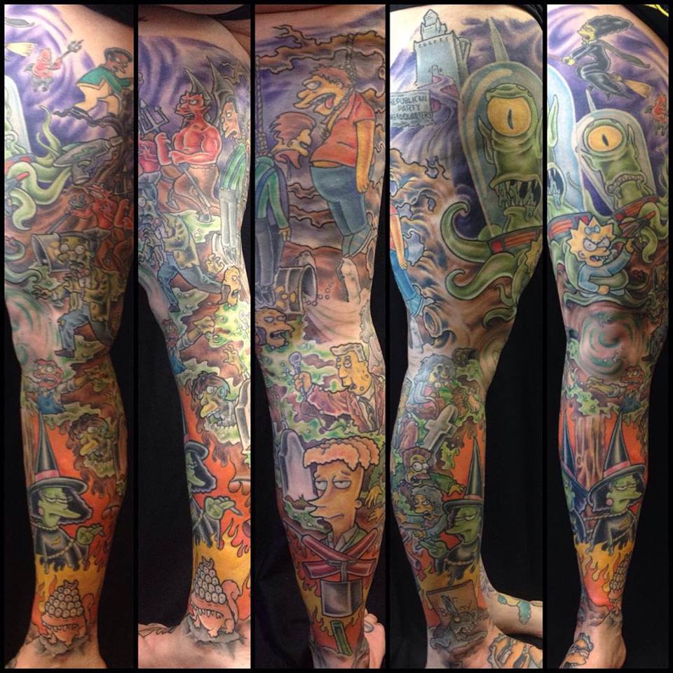 My leg tattoo of The Simpsons halloween characters