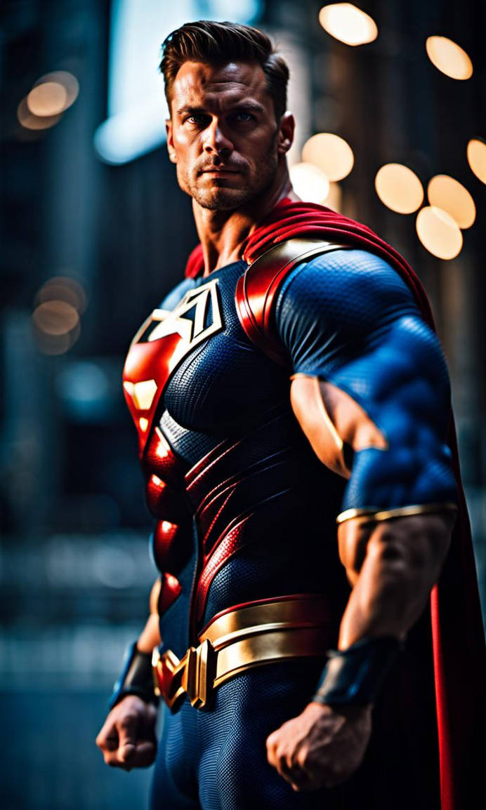 Male superhero with big Muscles and big bulge