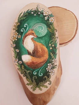 wood slice fox painting