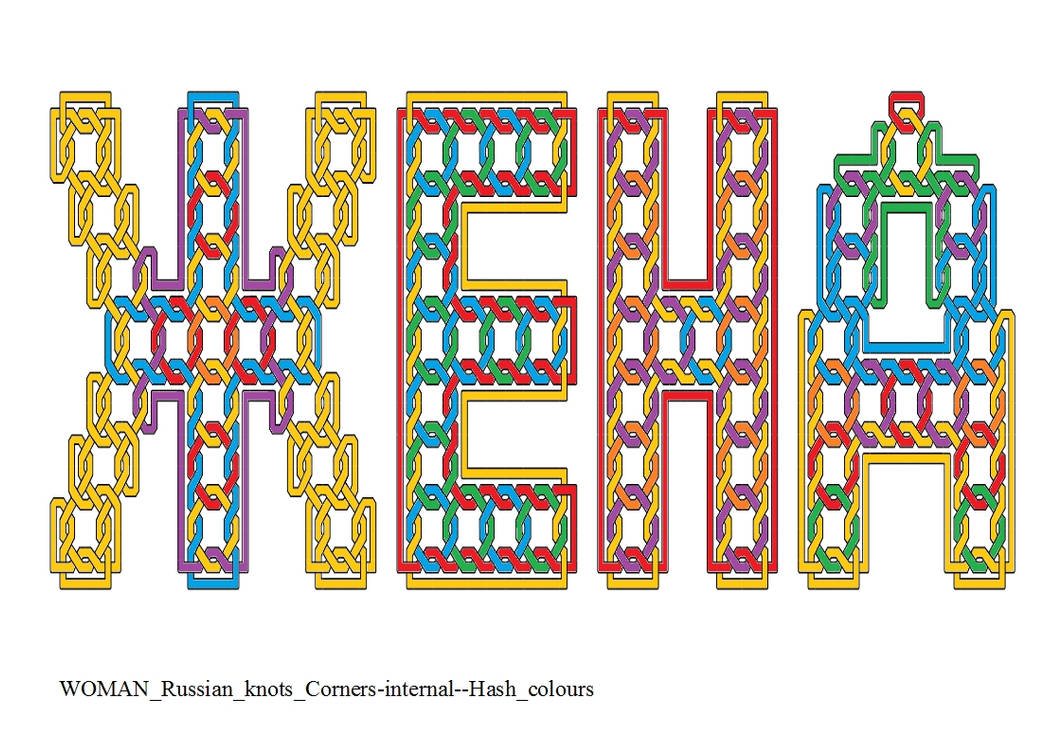 WOMAN Russian knots Corners-internal--Hash colours by ...