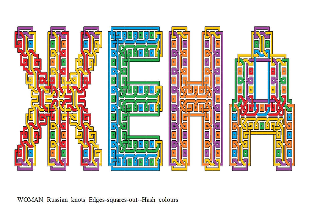 WOMAN Russian knots Edges-squares-out--Hash colour by ...