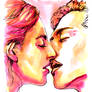 Couple Kissing in Orange and Pink