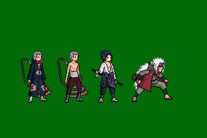 Sasuke, two Hidan, Jiraiya in sage mode