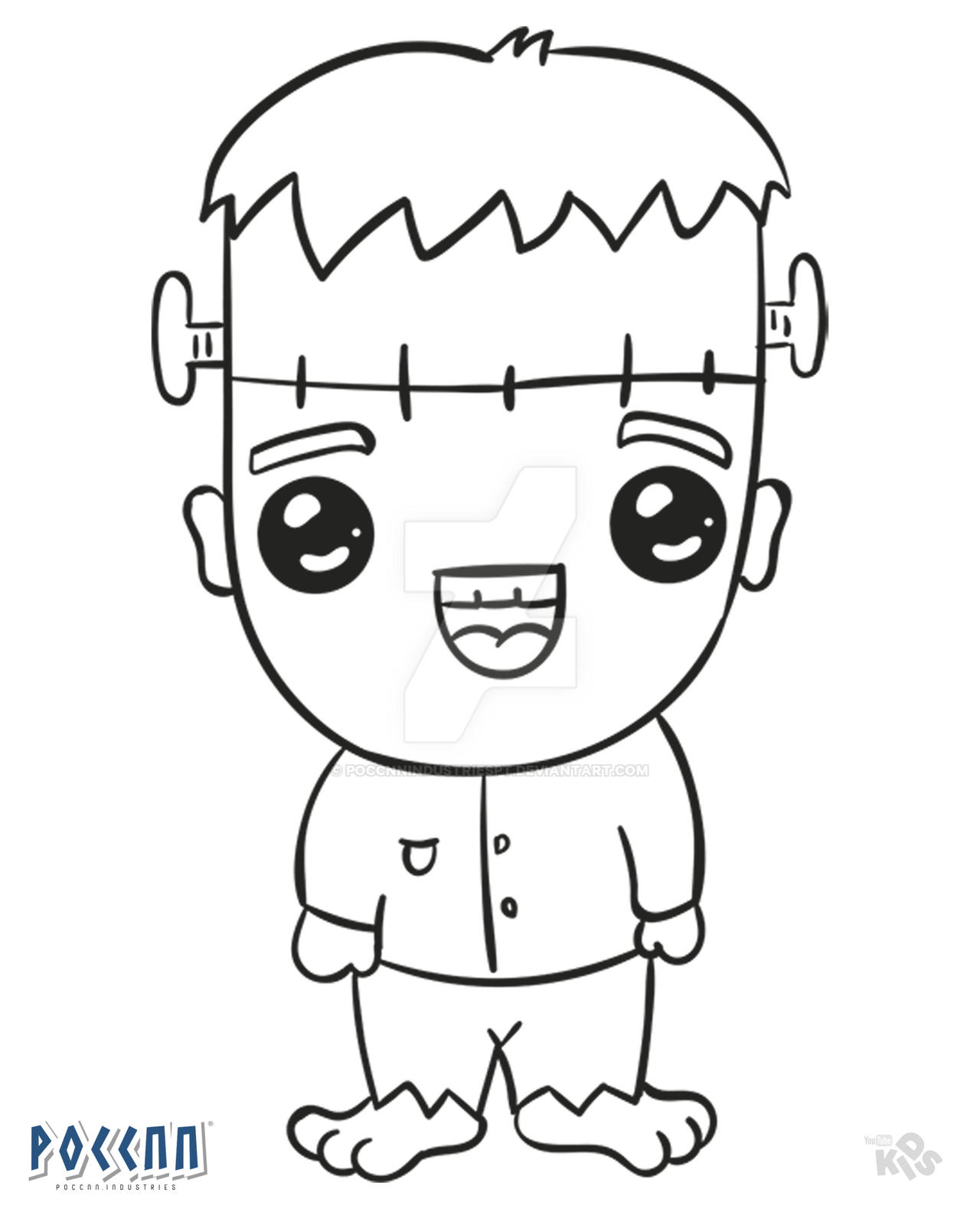 Como desenhar uma criança em uma fantasia de Halloween Frankenstein (Cute  Kawaii) –  – Desenhos para Colorir