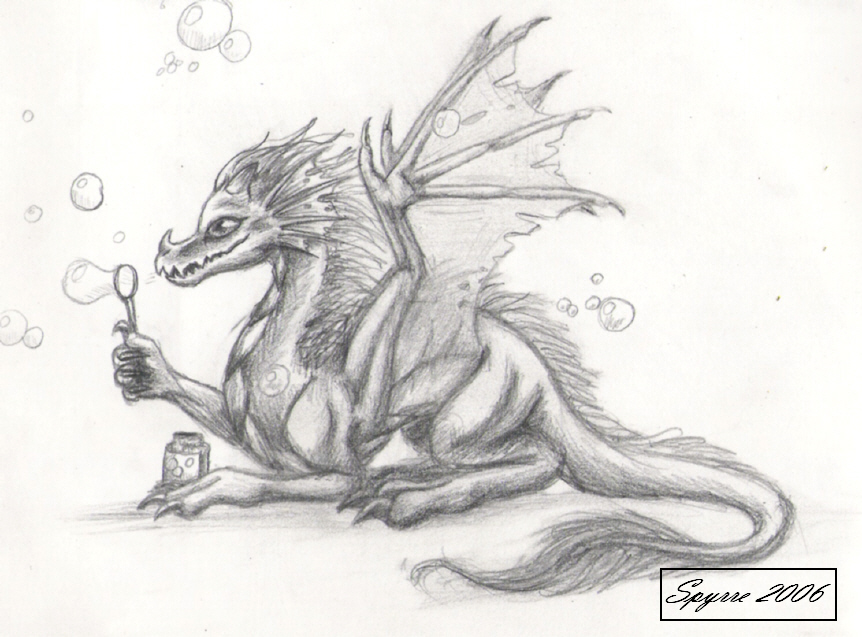 Baby dragon with bubbles