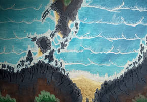 Waves crashing on a rocky shore