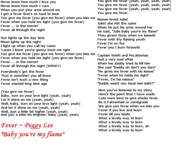 Lyrics to Fever - Peggy Lee by AnimeCresentMoon on DeviantArt