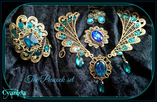 Victorian steampunk Peackock jewelry Full Set