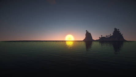 Minecraft sunset over water