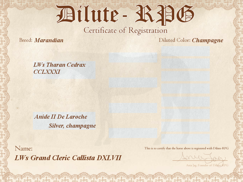 LWs Grand Cleric Callista DXLVII D-RPG Certificate