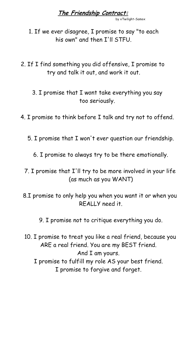 Friend Conrtact Friendship Agreement Template