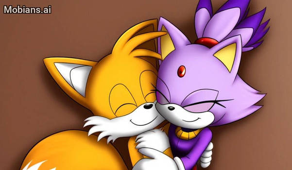 Tails and Blaze share a hug