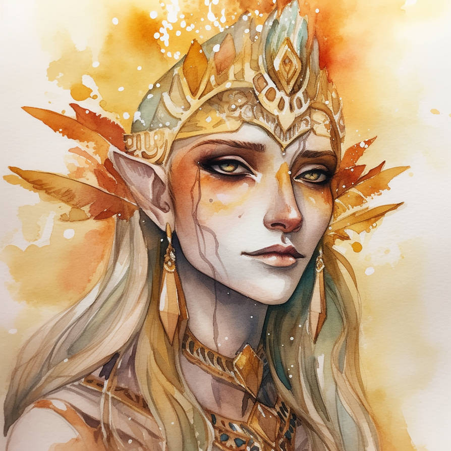 Portrait of a Female Sun Elf - Myrielle by MythicalGreetings on DeviantArt
