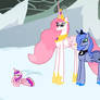 Princess Celestia and Luna find little Cadance