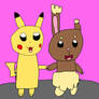 Pikachu and Buneary hold hands