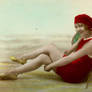 vintage beach girl and parasol