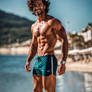 Spanish muscled hunk on the beach