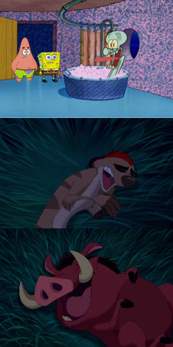 Timon and Pumbaa laugh at Squidward screaming by PeruAlonso on DeviantArt