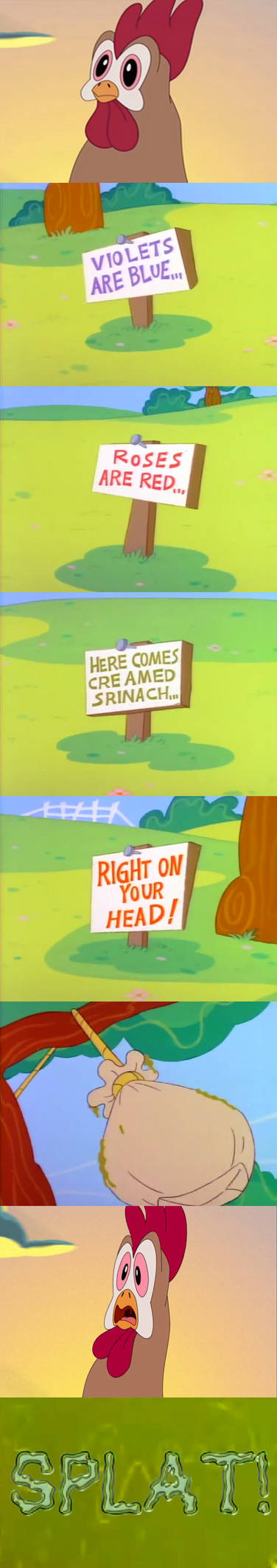 Chicken Boo gets spinach dropped on him by PeruAlonso on DeviantArt