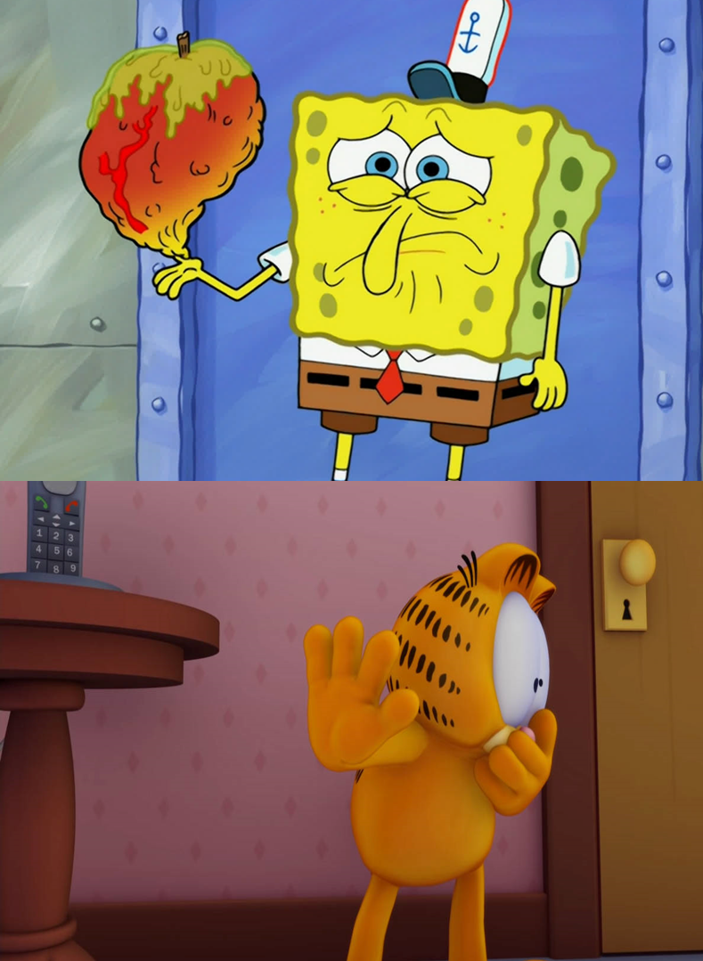 Garfield repulsed by SpongeBob's thumb by PeruAlonso on DeviantArt