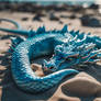 An eastern style dragon asleep on a beach