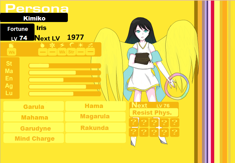 Persona 4: Kimiko's Persona Statistics.