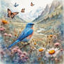 Bluebird in a Flower Meadow