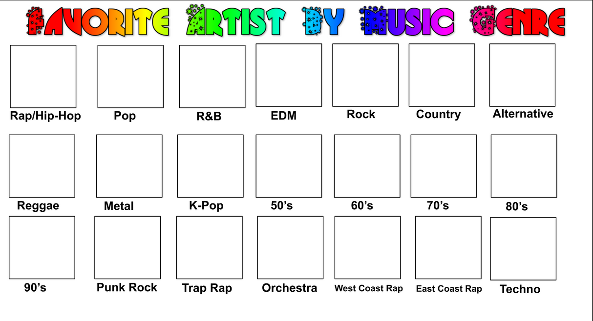 Favorite Artist By Music Genre Template by EManNYC01 on DeviantArt