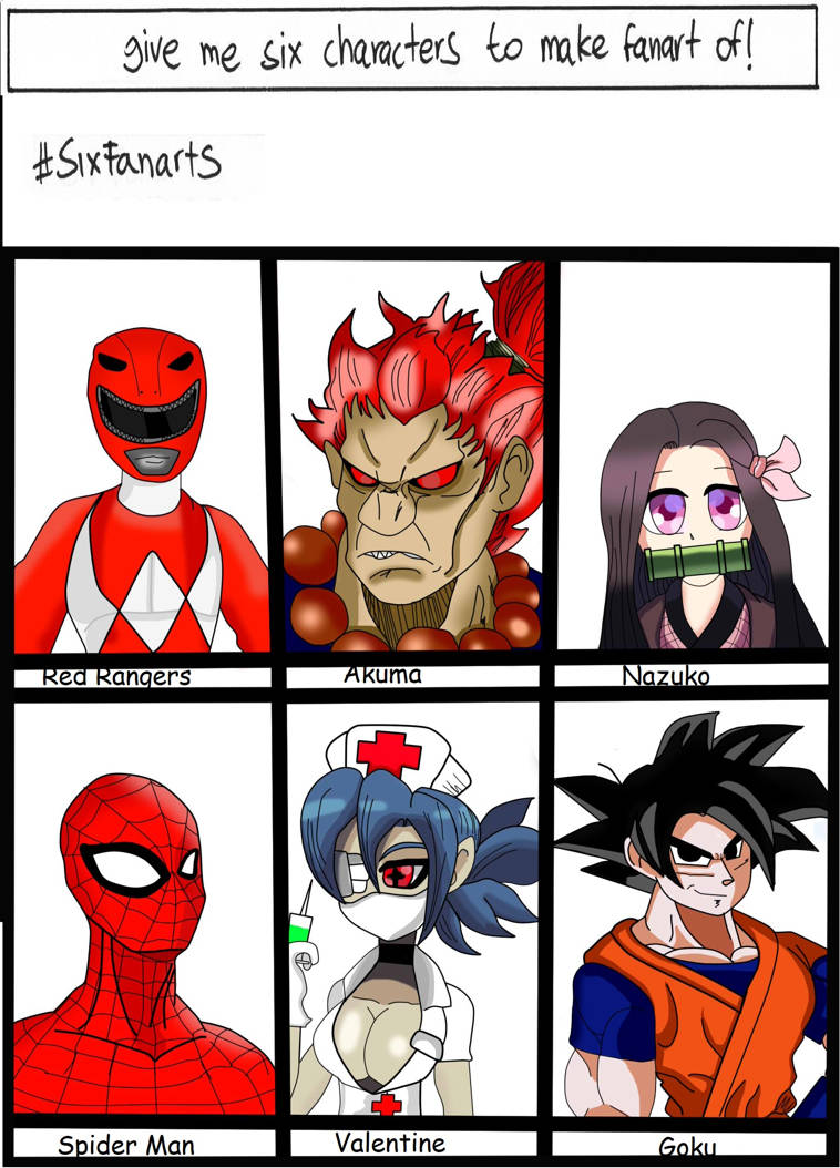 Give me six Characters to make fanart of? by Zombros2000 on DeviantArt