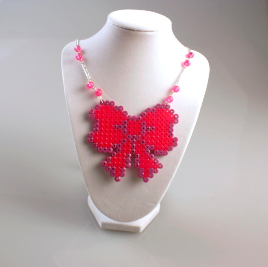 Perler Necklace - Pink Bow