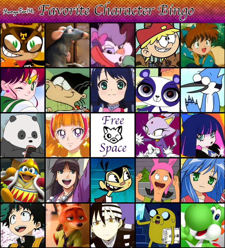 Favorite Character Bingo by MangaFox156 on DeviantArt