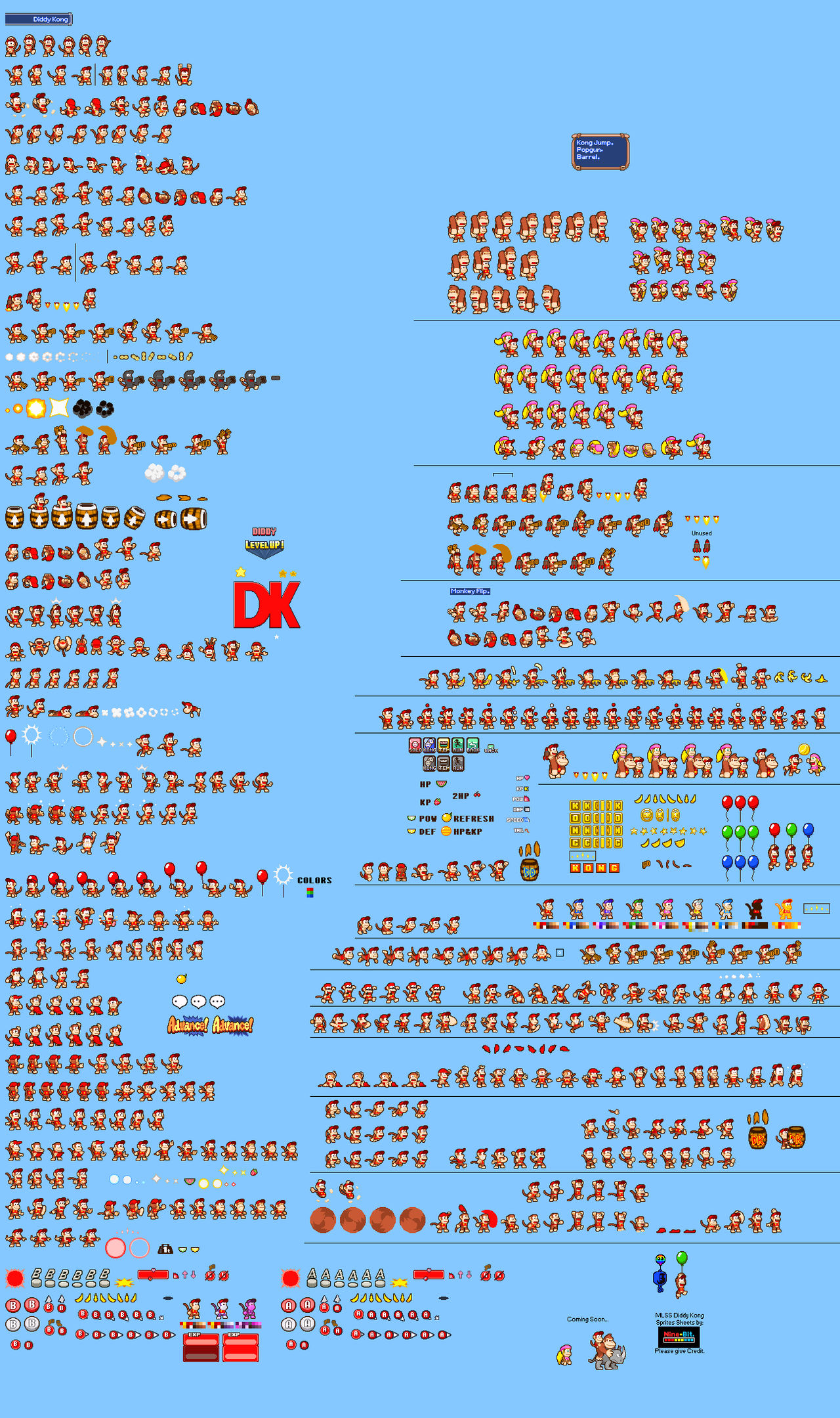 MLSS Diddy Kong Sprites Sheet (Redesigned)