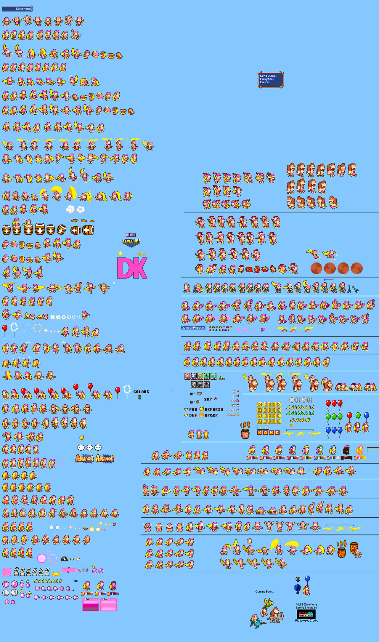 MLSS Dixie Kong Sprites Sheet (Redesigned)
