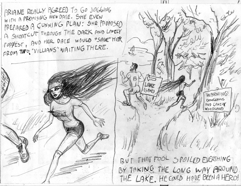 Unused Pencil Sketch 5 - Jogging hero by SteampunkGorgon