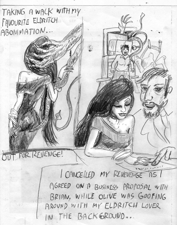 Unused Pencil Sketch 6 - Olive playing by SteampunkGorgon