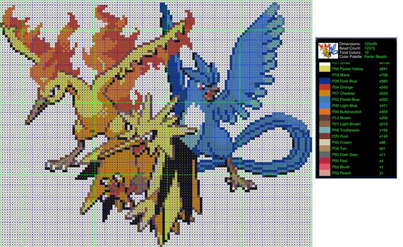 Pokemon Perler Bead Pattern: Bird Trio