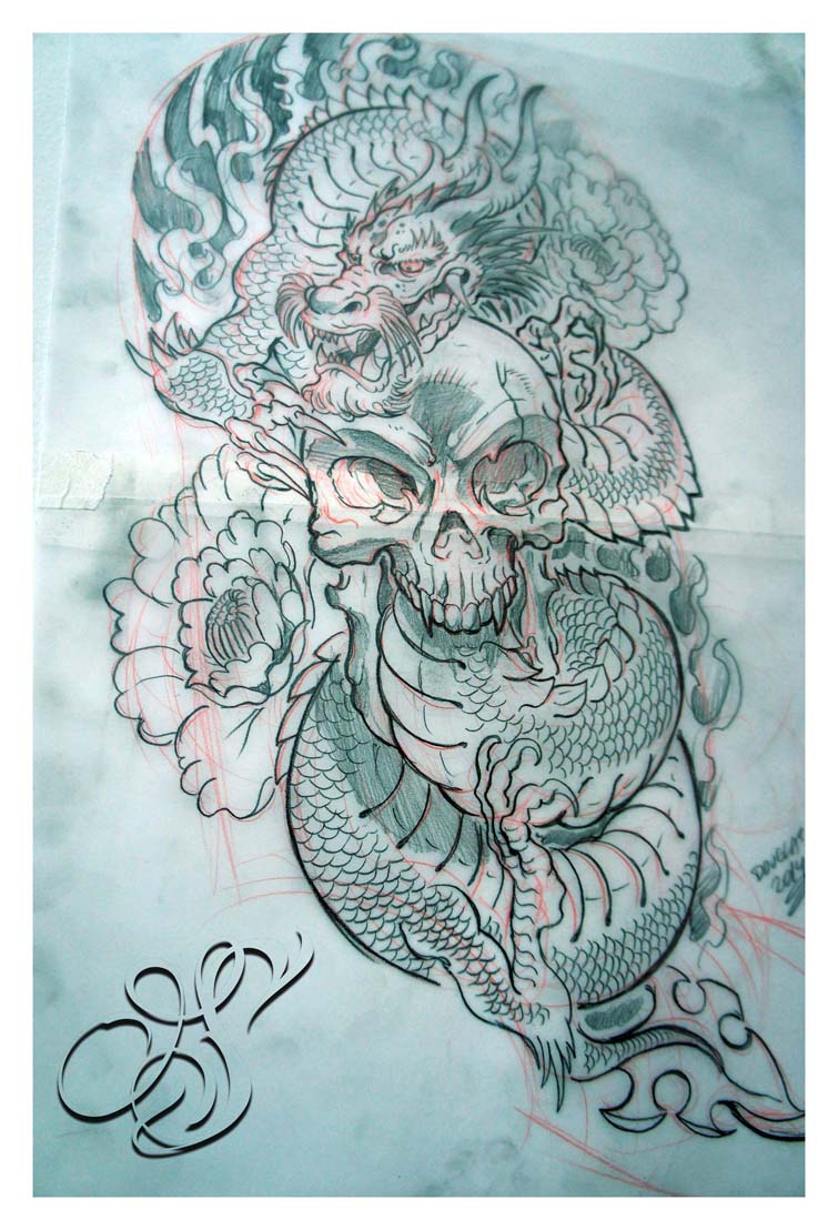 Tattoo design_Skull with Dragon by DOUGLASDRACO on DeviantArt