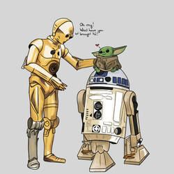 R2D2 wants C3PO to meet his new friend Baby Yoda 