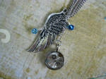 Steampunk Necklace Wing Pendant with Resin and Wat