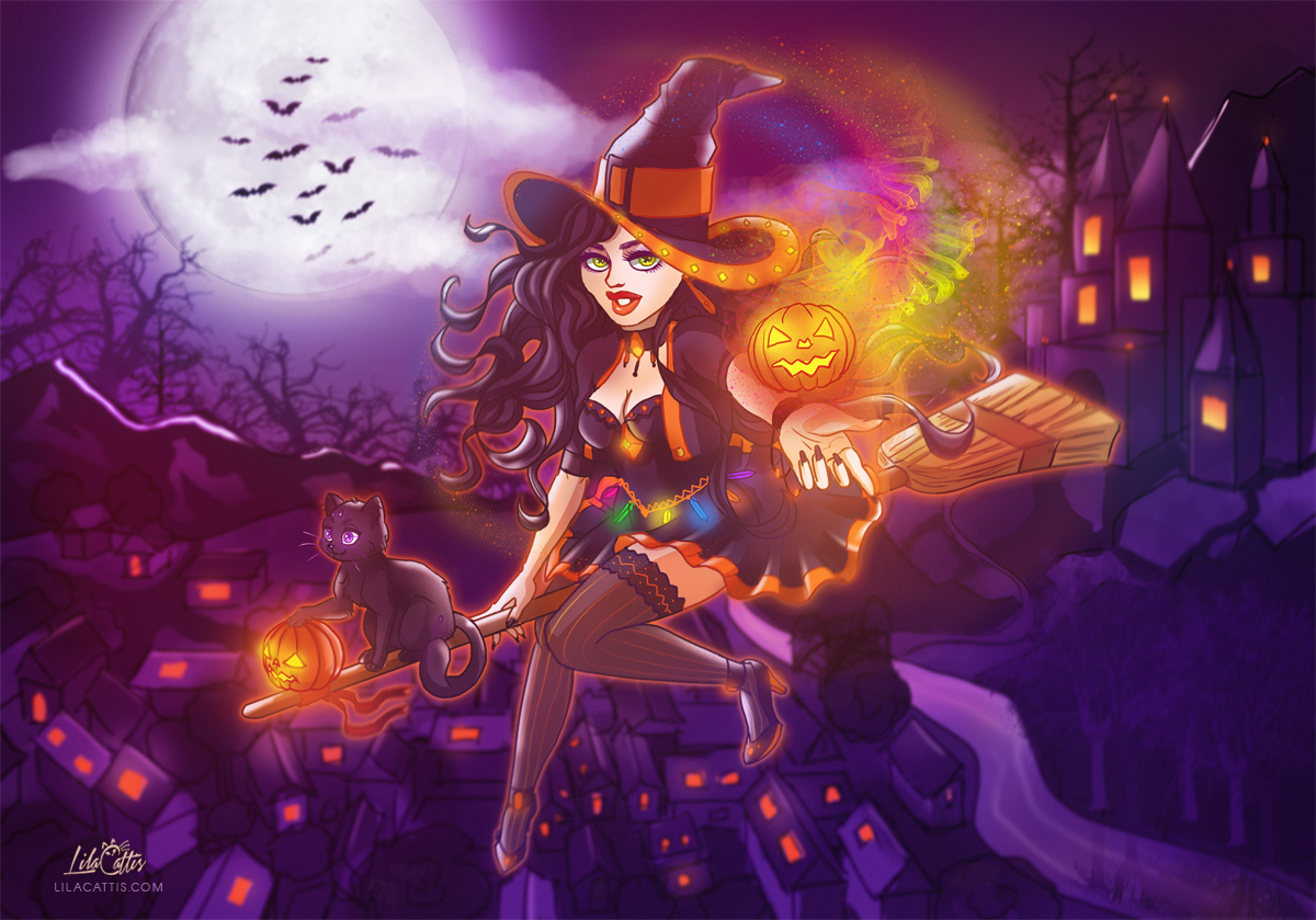 Halloween Witch and Magic Pumpkin