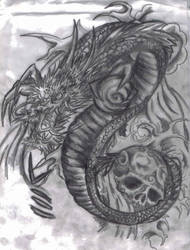 Japanese dragon and skull