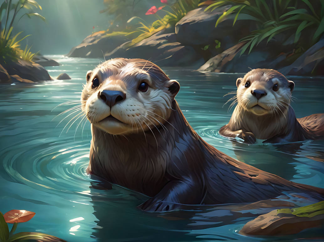 Otters in Habitat by mydigitalfantasy on DeviantArt