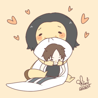 Haru with Norm's Dakimakura