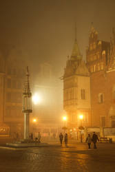 Foggy Wroclaw town square