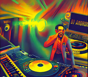 DJ in a small room pop colors abstract