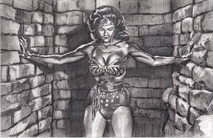 Lynda Carter Wonder Woman Wall Closing in drawing 